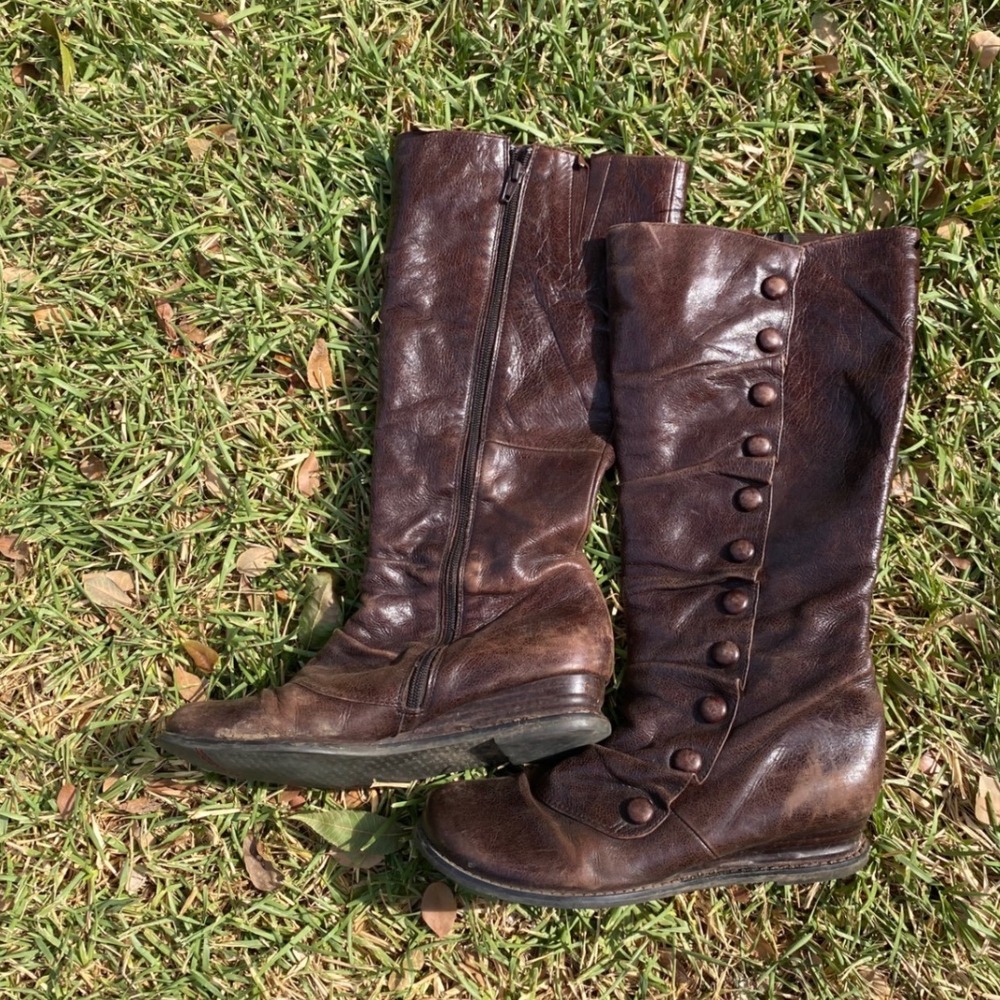Miz Mooz Bloom Brown Leather Tall Button Boots Women 9M